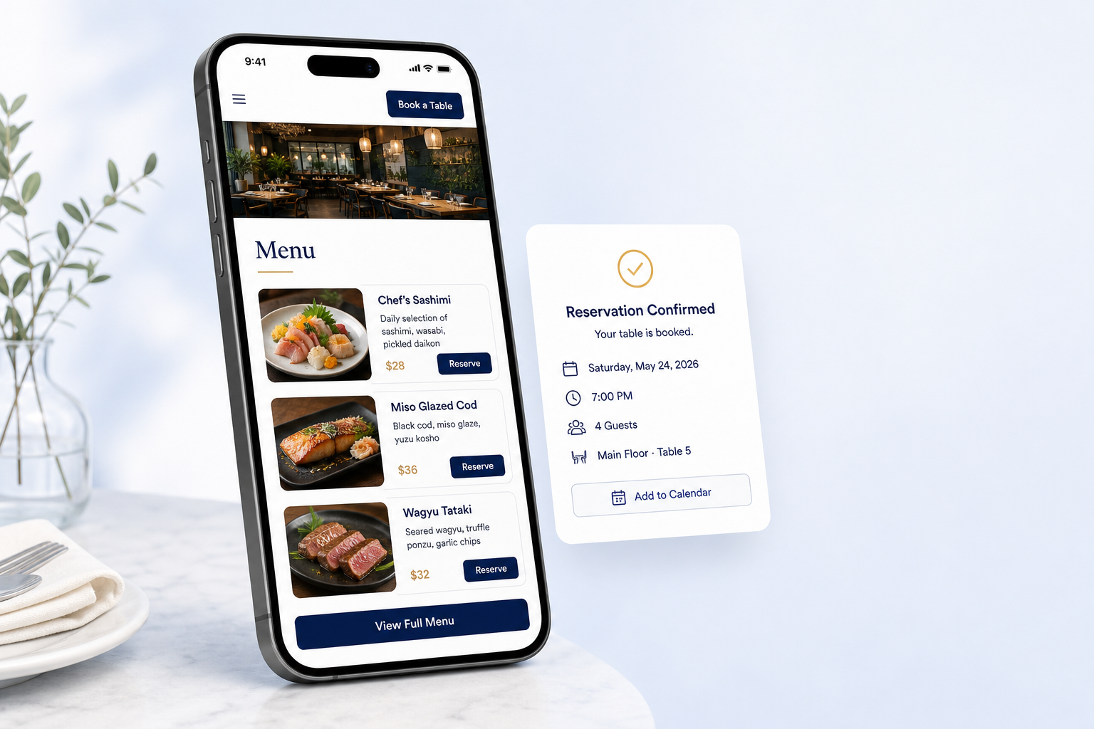 スマホ向けレストランWebサイトと予約画面